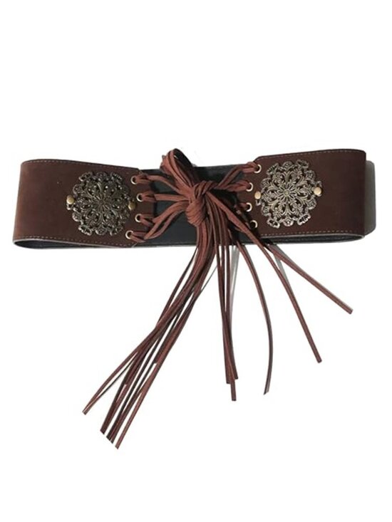 Women\'s Vintage Disc Renaissance Corset Suede-Cinch-Belt with Tassel main image 4